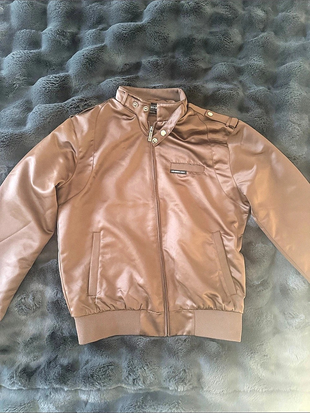 Members Only Iconic Racer Jacket Brown Satin Size Small